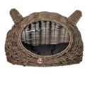 Huntley Pet Wicker Cat Shaped Play House Pet Bed with Cushion