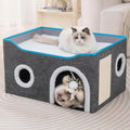 Indoor Cat House Cube with Bed, Scratch Pad & Toy Ball, Foldable Condo