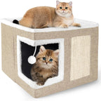 Indoor Cat House Cube with Bed, Scratch Pad & Toy Ball, Foldable Condo