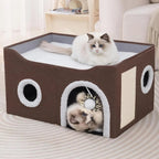 Indoor Cat House Cube with Bed, Scratch Pad & Toy Ball, Foldable Condo