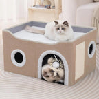 Indoor Cat House Cube with Bed, Scratch Pad & Toy Ball, Foldable Condo