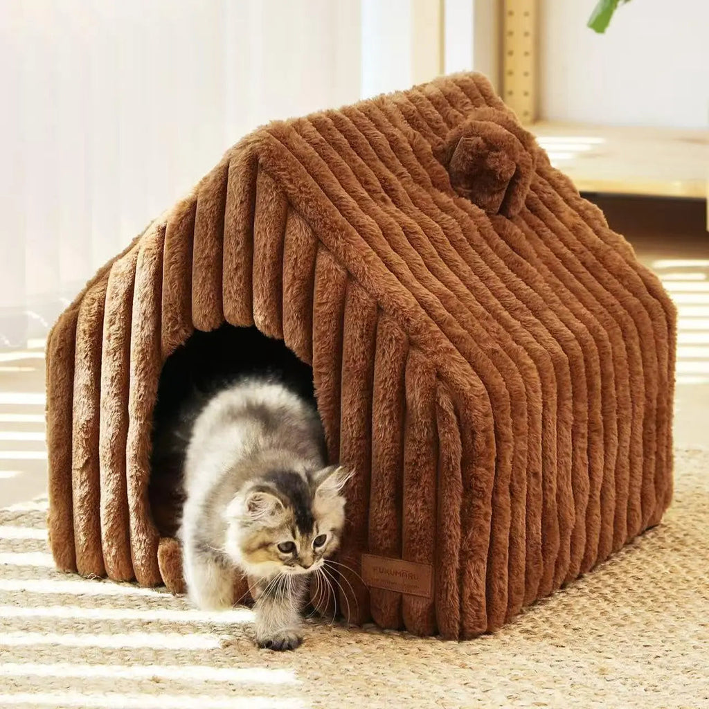 Indoor Cat & Small Dog House, Washable Cozy Cave Bed with Removable Pillow