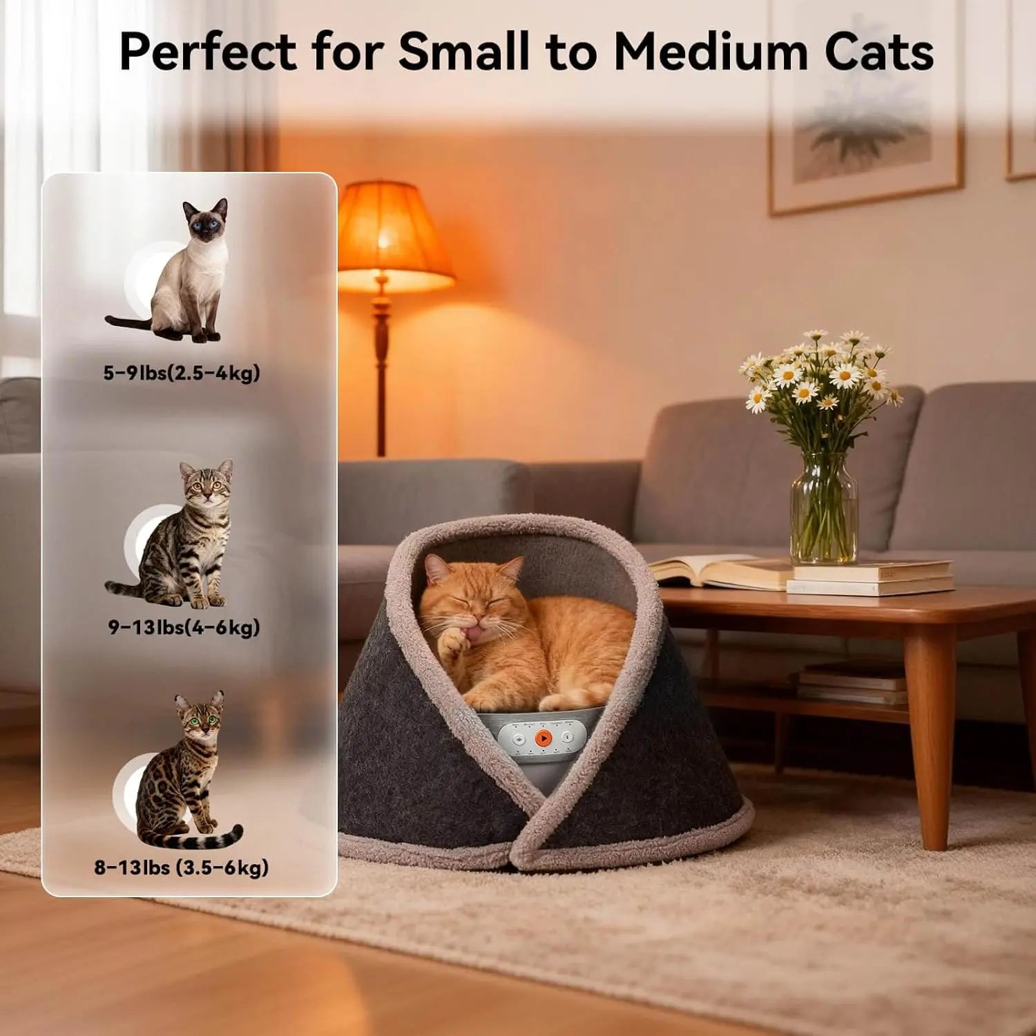 Indoor Heated & Cooling Cat Cave Bed with White Noise Smart Temperature Cat Bed