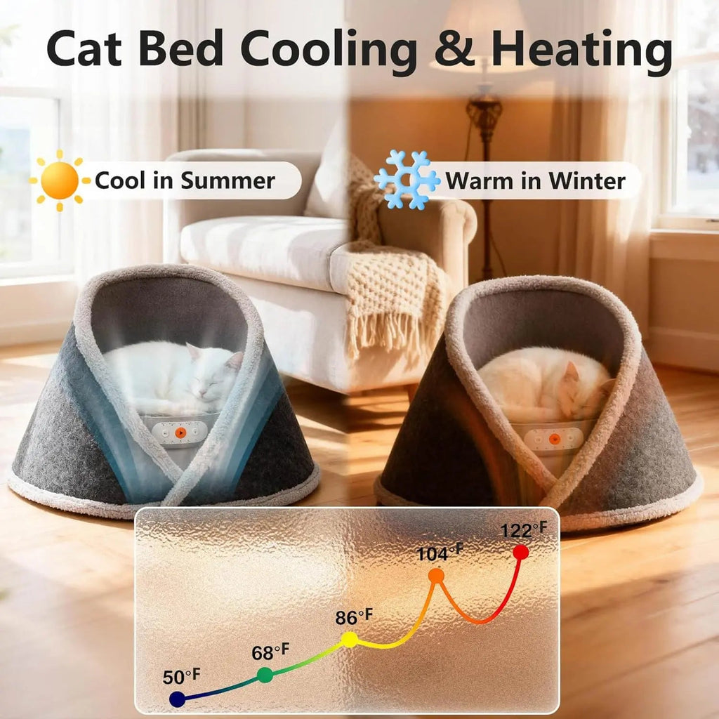 Indoor Heated & Cooling Cat Cave Bed with White Noise Smart Temperature Cat Bed