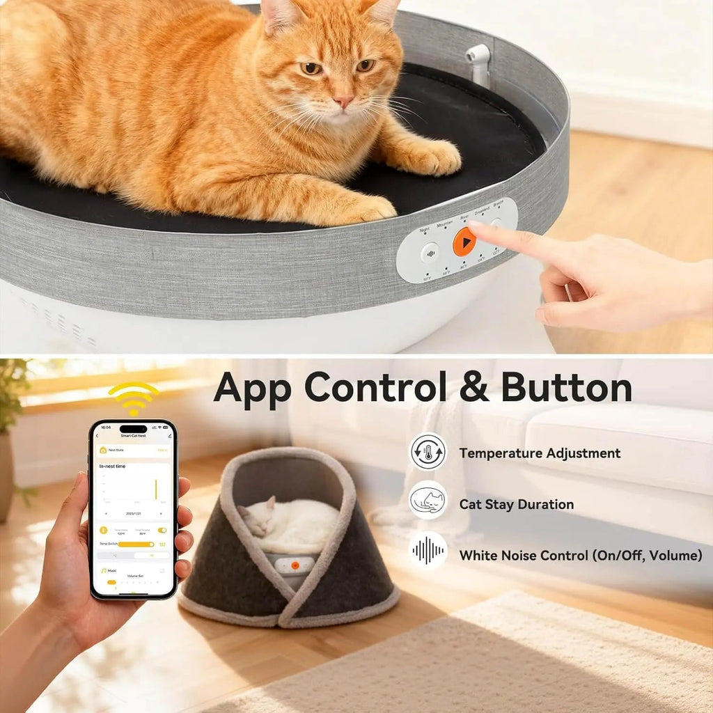 Indoor Heated & Cooling Cat Cave Bed with White Noise Smart Temperature Cat Bed