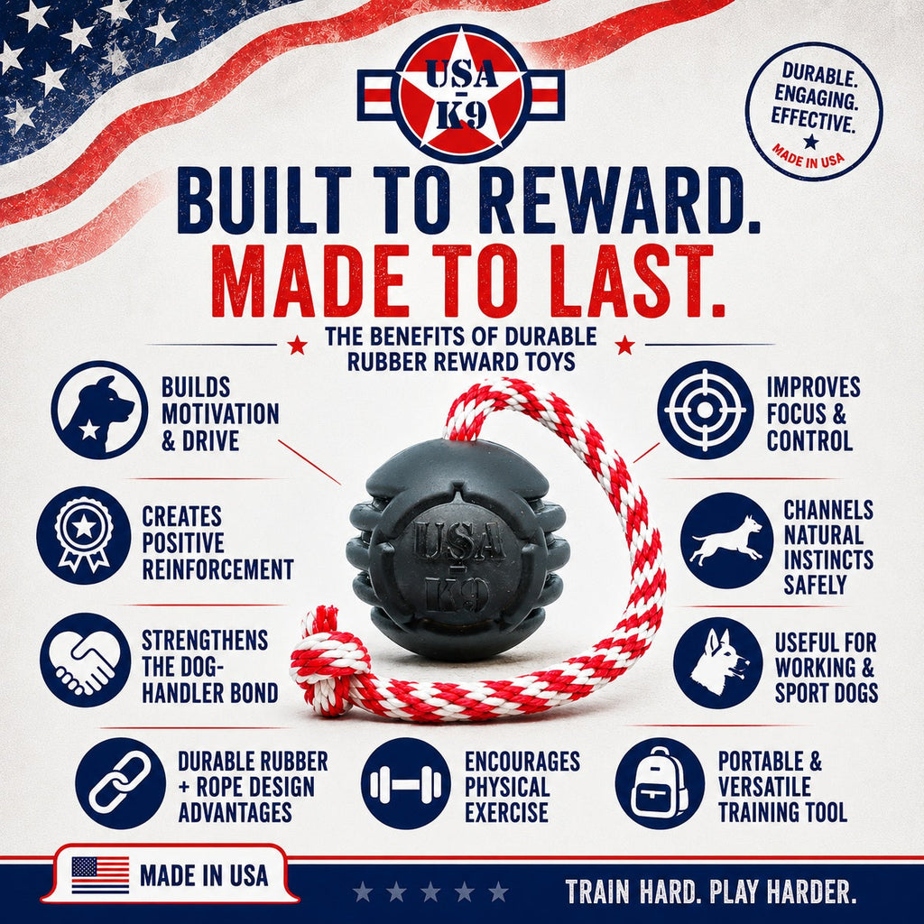 USA-K9 Magnum Stars and Stripes Rubber Dog Toy | K9 Handler Reward Toy | USA Made