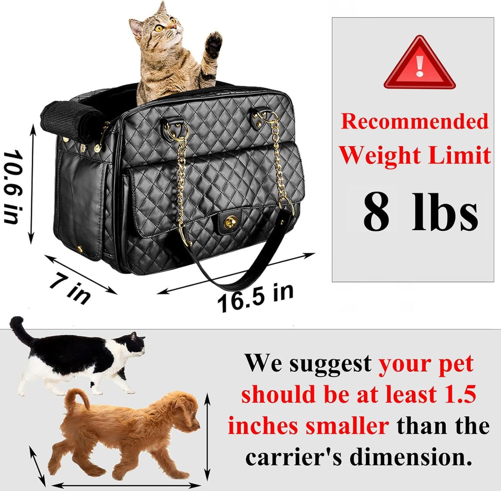 Luxury Quilted Dog Carrier Bag Purse Airline Approved Pet Travel Handbag