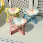 Scalloped Bow Ceramic Pet Bowl with Stand