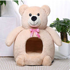 Cute Teddy Bear Pet Bed House Plush Dog & Cat Sleeping Cave for Small Pets