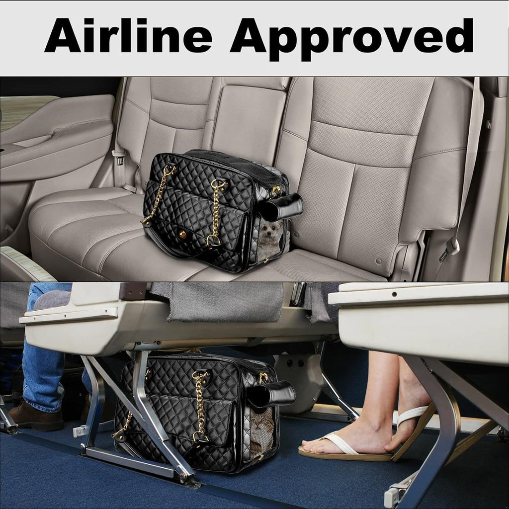 Luxury Quilted Dog Carrier Bag Purse Airline Approved Pet Travel Handbag