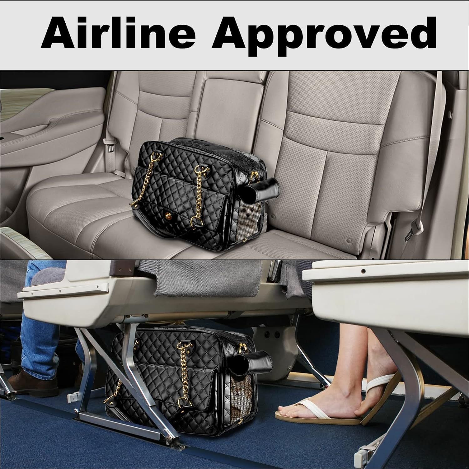 Luxury Quilted Dog Carrier Bag Purse Airline Approved Pet Travel Handbag