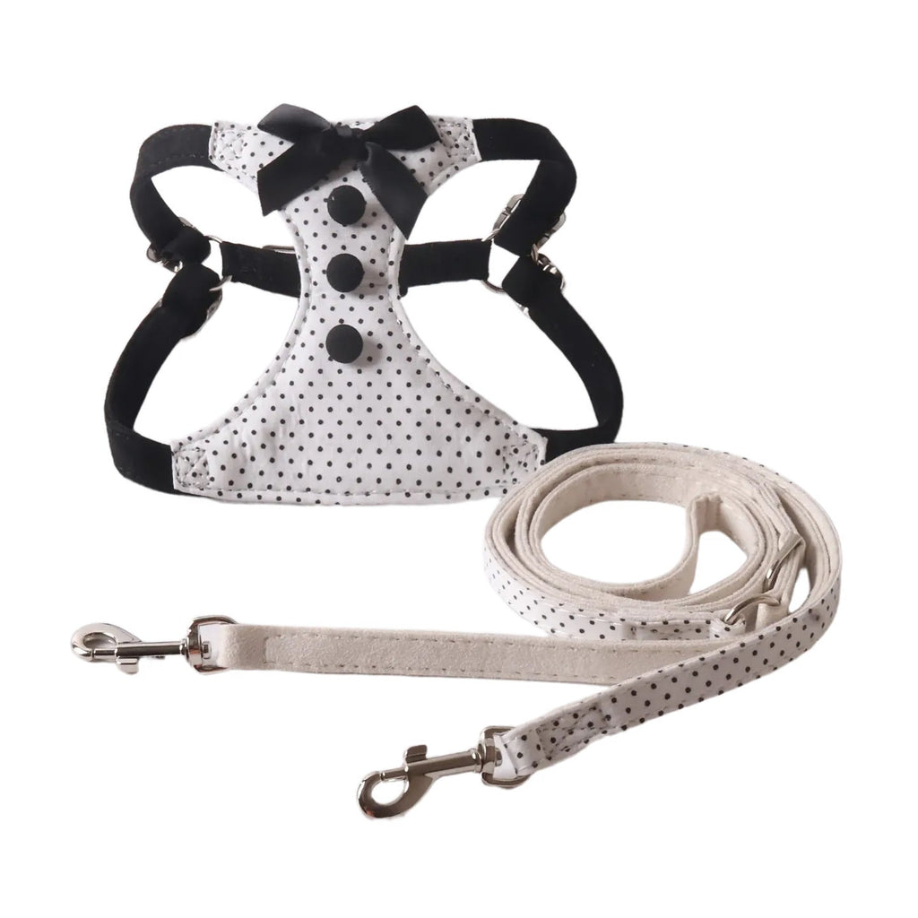 Polka Dot Bow Dog Harness and Leash Set Elegant Adjustable Puppy Vest