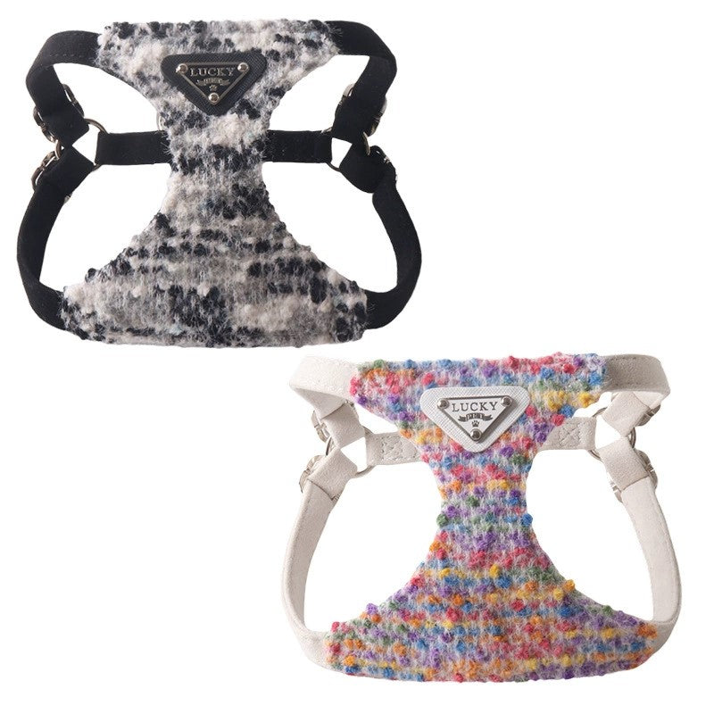 Boutique Tweed Dog Harness and Leash Set Soft Adjustable Small Dog Walking Vest
