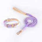Boutique Pastel Dog Collar and Rope Leash Set – Adjustable Leather Pet Collar with Soft Cotton Lead for Small & Medium Dogs