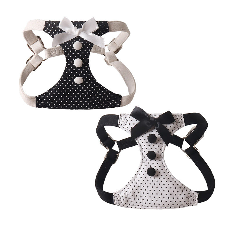 Polka Dot Bow Dog Harness and Leash Set Elegant Adjustable Puppy Vest