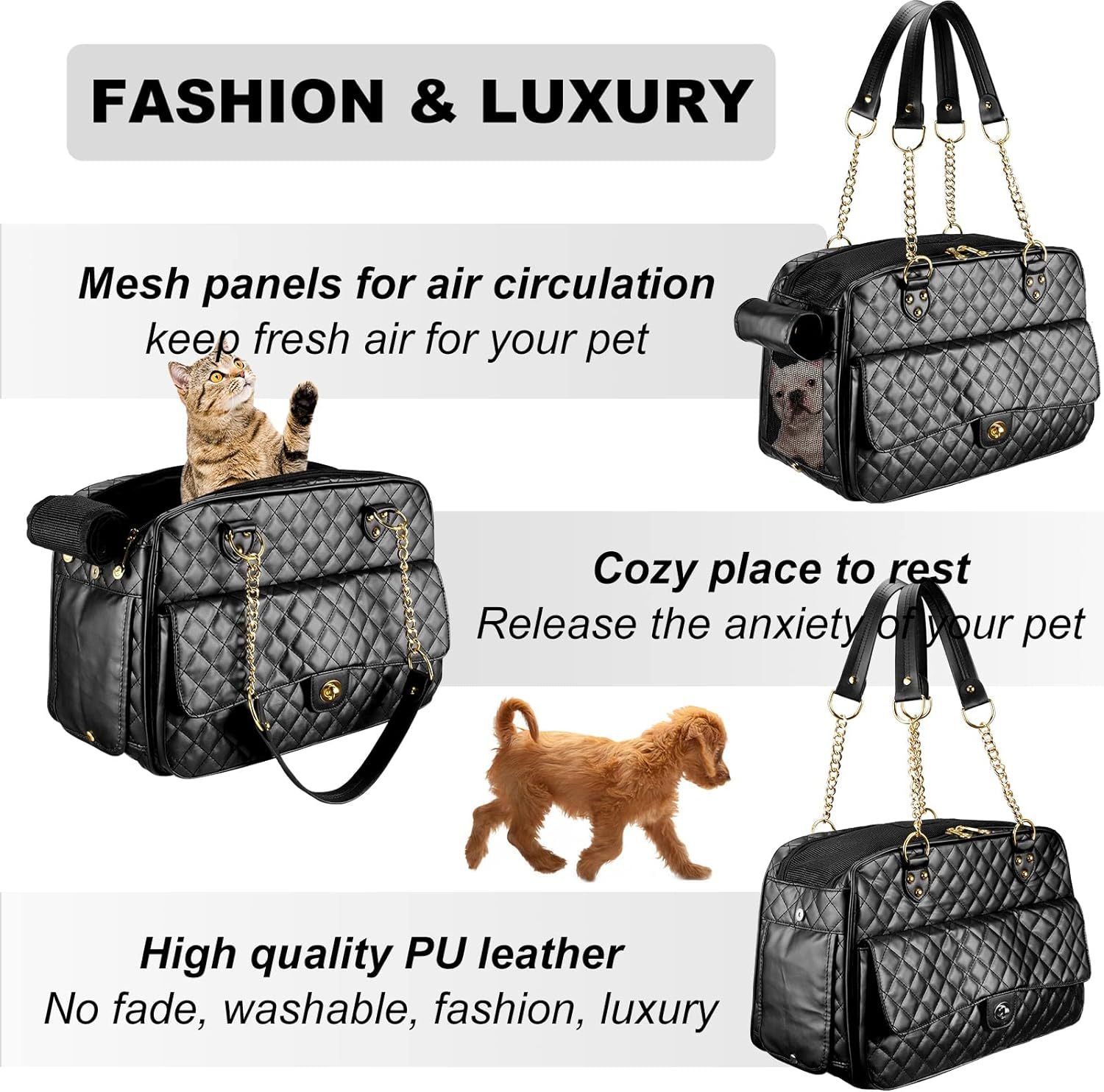 Luxury Quilted Dog Carrier Bag Purse Airline Approved Pet Travel Handbag