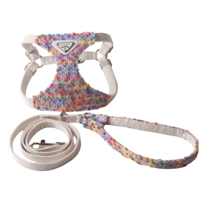 Boutique Tweed Dog Harness and Leash Set Soft Adjustable Small Dog Walking Vest