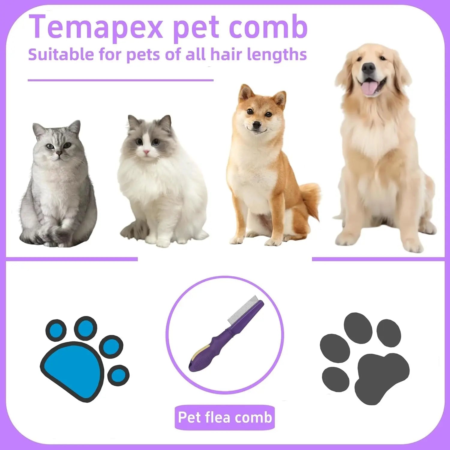 Pet Flea Comb Stainless Steel Teeth Detangling Grooming Tool Dogs Cats