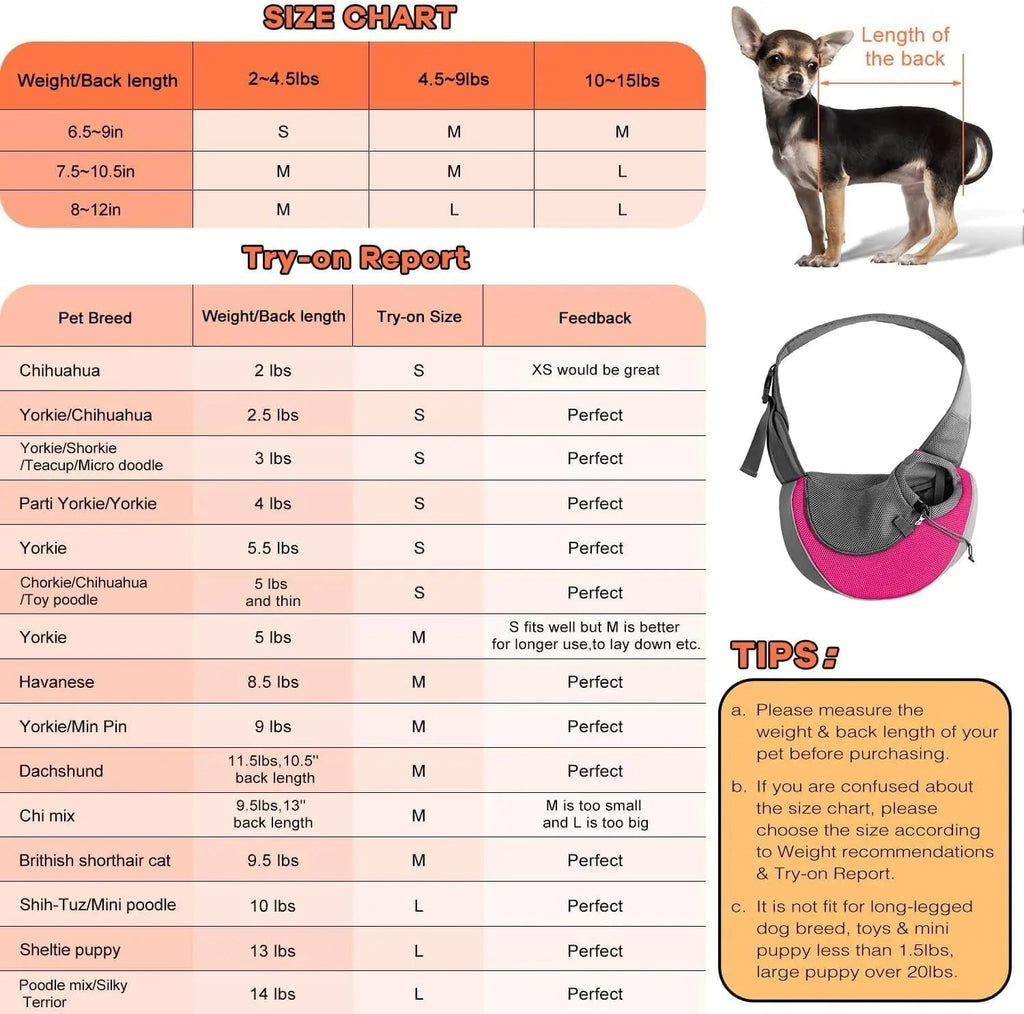 Pet Sling Carrier Adjustable Breathable Hands Free Small Dog Cat Travel