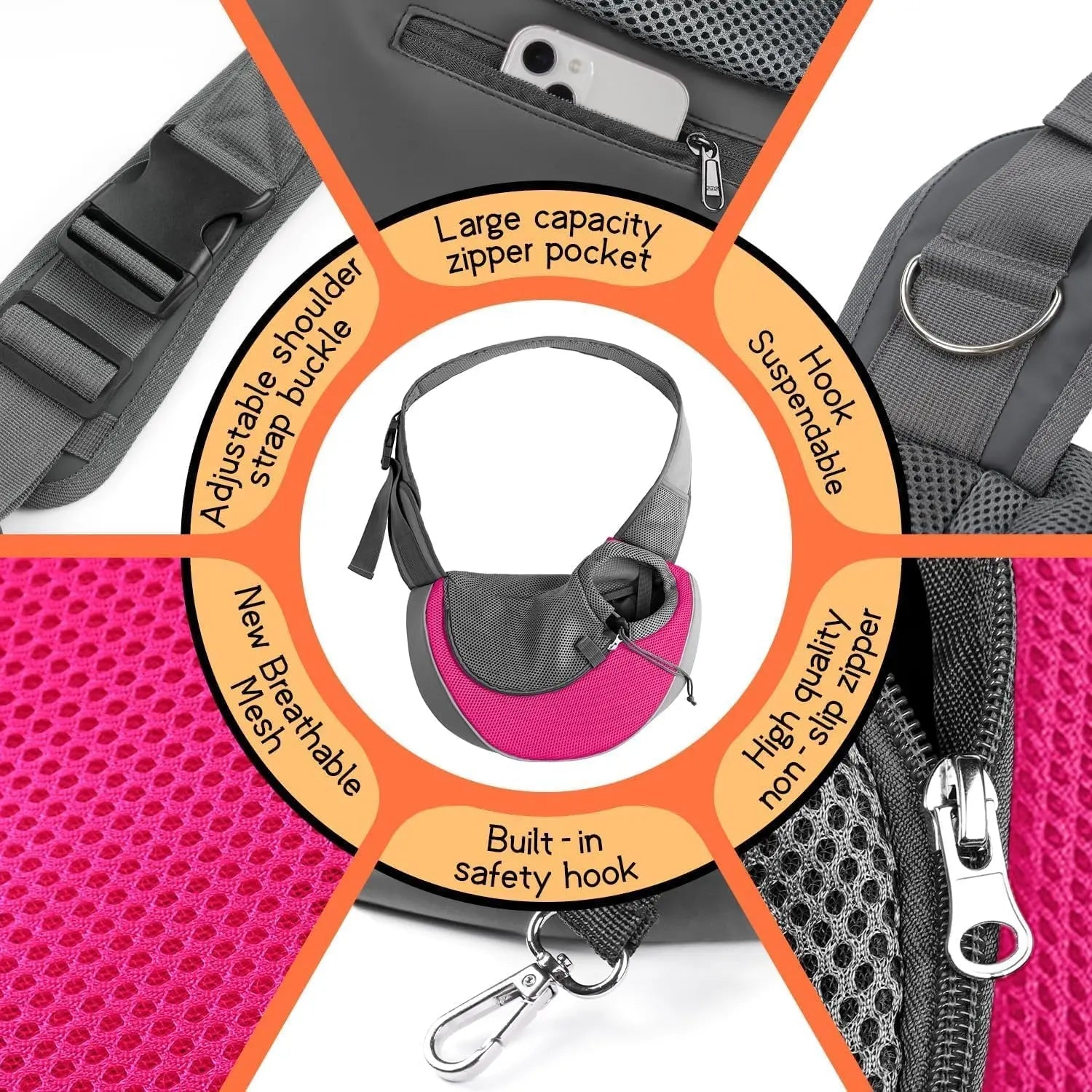 Pet Sling Carrier Adjustable Breathable Hands Free Small Dog Cat Travel