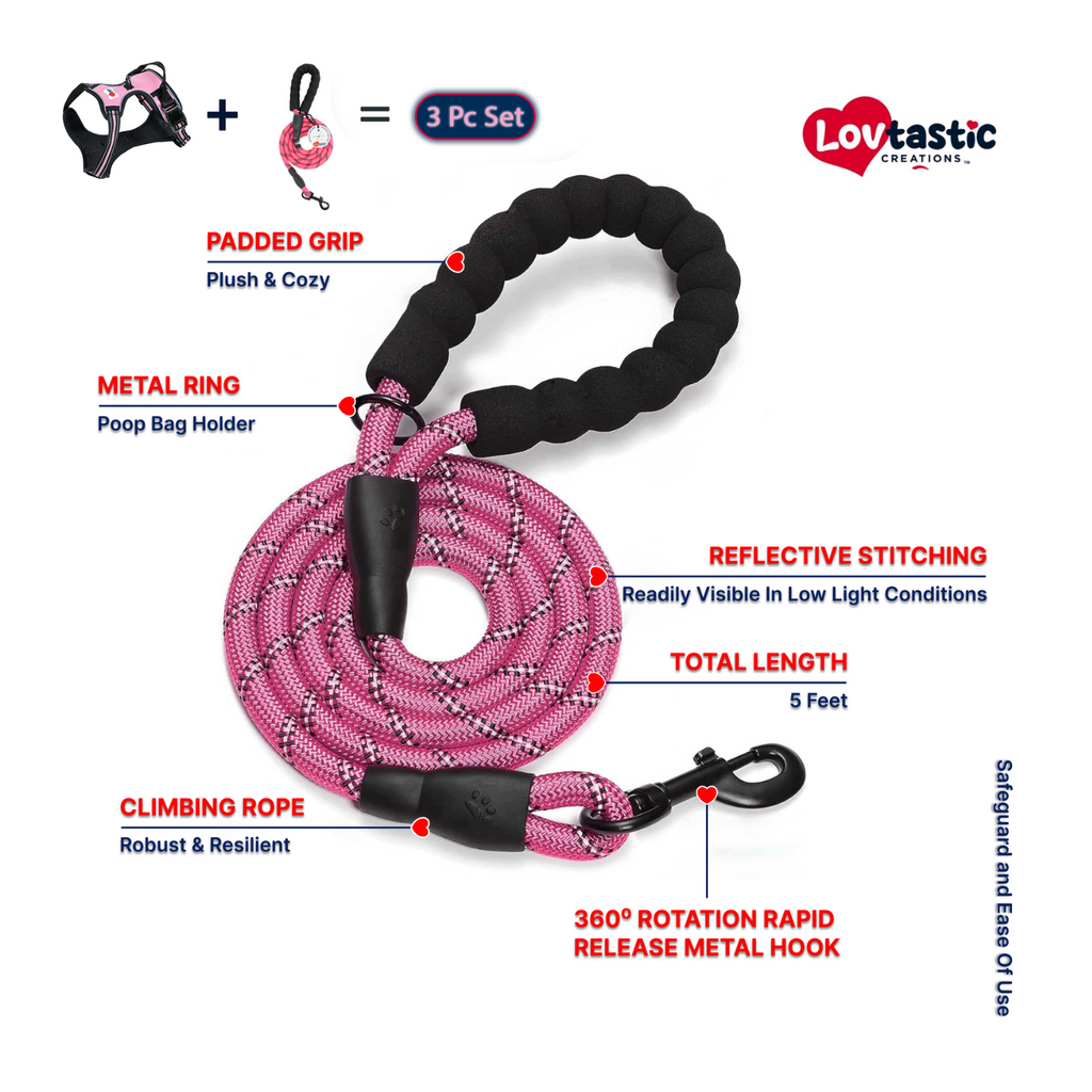 Lovtastic Creations™ No-Pull Dog Harness - with Strong & Durable Dog Leash & Free Poopbag Holder 3pcs Set | Reflective No-Choke Pet Harness