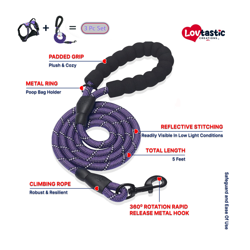 Lovtastic Creations™ No-Pull Dog Harness - with Strong & Durable Dog Leash & Free Poopbag Holder 3pcs Set | Reflective No-Choke Pet Harness