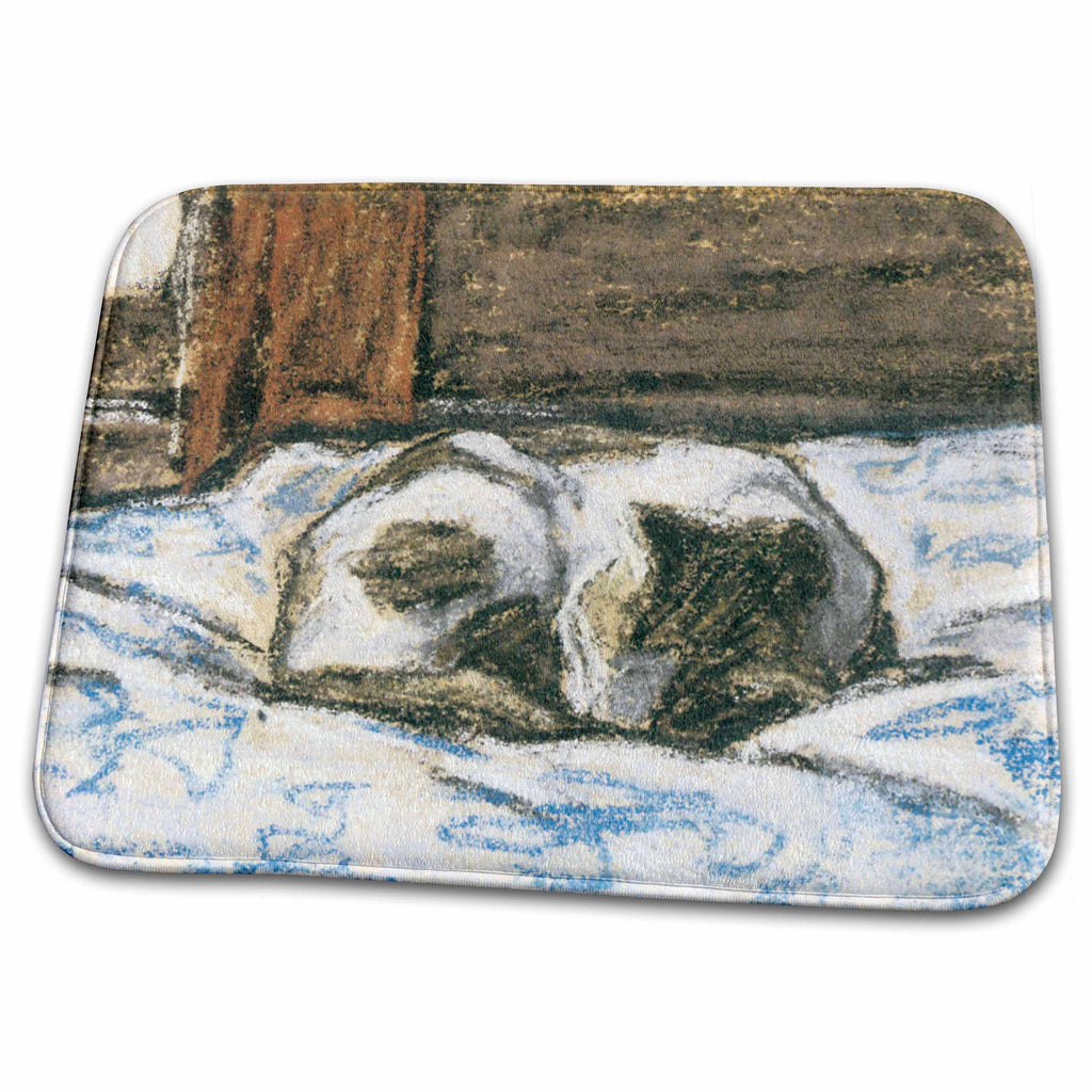 3dRose Cat Sleeping on a Bed by Claude Monet c. 1865-70 - Dish Drying Mats (ddm-126538)