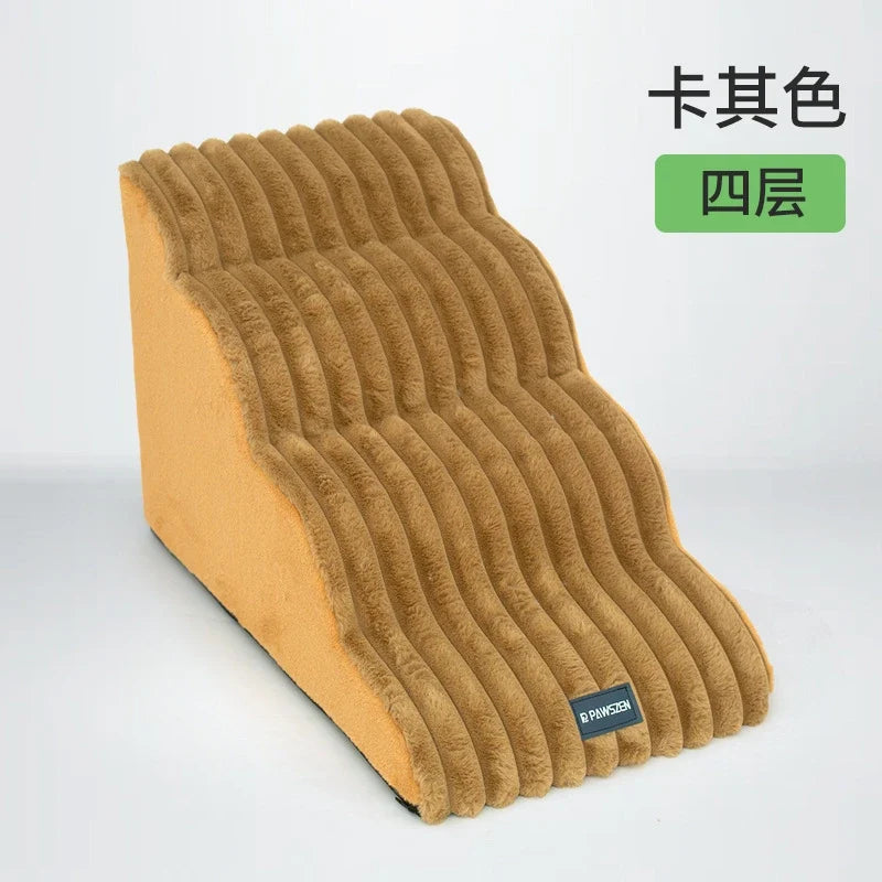 Plush Dogs Ladder with 35° Slope Ramp Non-Slip High Resilience Sponge Steps Pets Stairs Bedside Ramp Dog Supplies Accessories