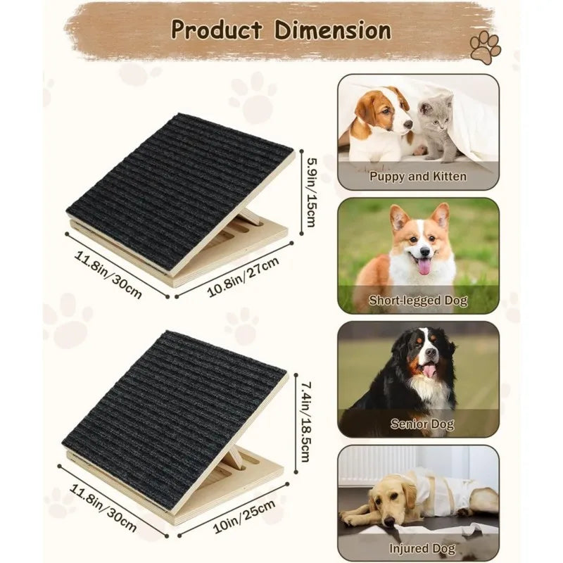 Pet Ramps For Stairs-Wooden Dog Ramp For Stairs-2 Pcs Portable Adjustable Angle With Anti-Slip Surface