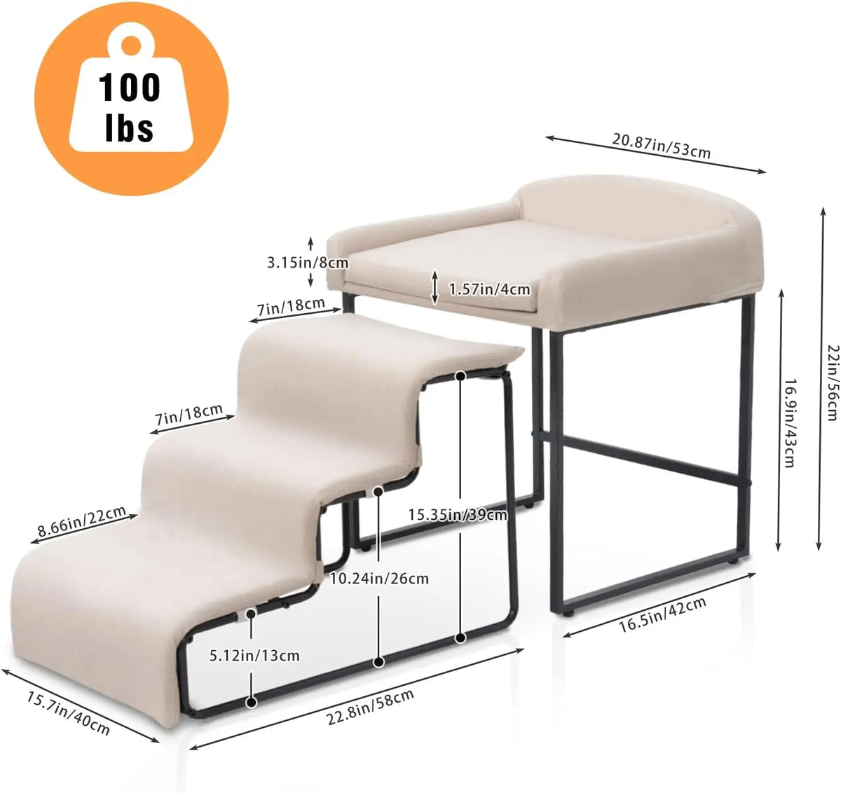Dog Window Perch with Stairs, Pet Stairs Ramp with Seat, Dog Perch to Look Out Window with Ramp, Lounge Elevated Dogs Bed, Small