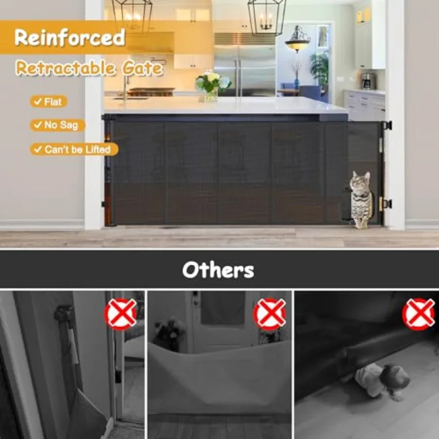 Reinforced Extra Wide Retractable Pet Gate With Cat Door For Doorways