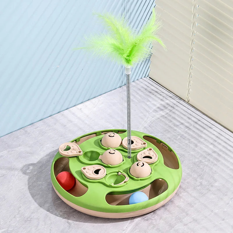 Smart Cat Puzzle Toy Slow Feeder Interactive Turntable Food Dispenser For Indoor Cats Anti-Boredom Pet Training Play Toy