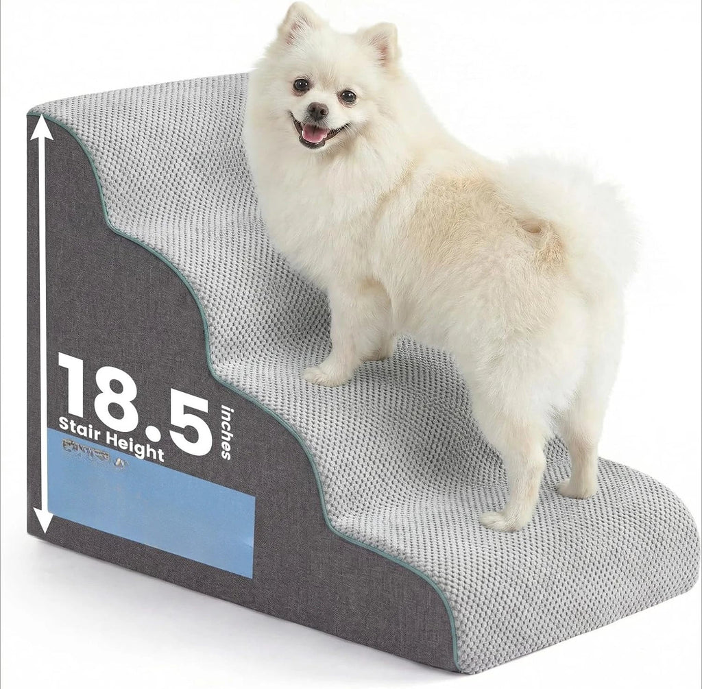 4-Step Dog Stairs for Small Dogs 18.5" H, Curved 4-Step Pet Stairs, Dog Steps for High Bed (18-20 in), Couch with