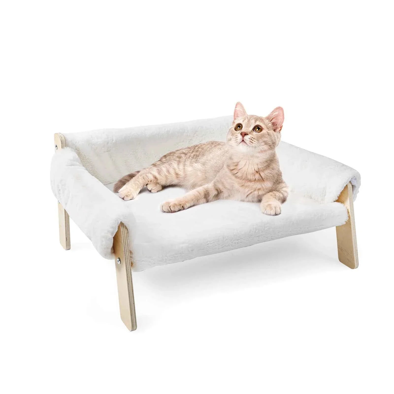Raised Cat Sofa Bed with Wooden Legs – Plush Pet Couch for Cats and Small Dogs