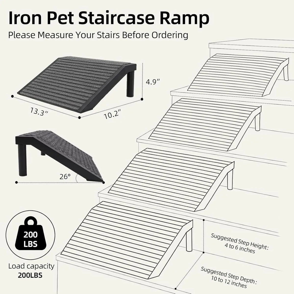Dog Ramp for Stairs – Non-Slip Pet Steps with Locked-in Carpet & Iron Frame, Helps Senior Dogs & Small Breeds Climb Safely (2-Pa