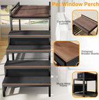Dog/Cat Window Perch with Stairs and Seat Cushion, Pet Bunk Bed with Storage Drawers, Bedside Dogs Cot for Small, Medium Cats &