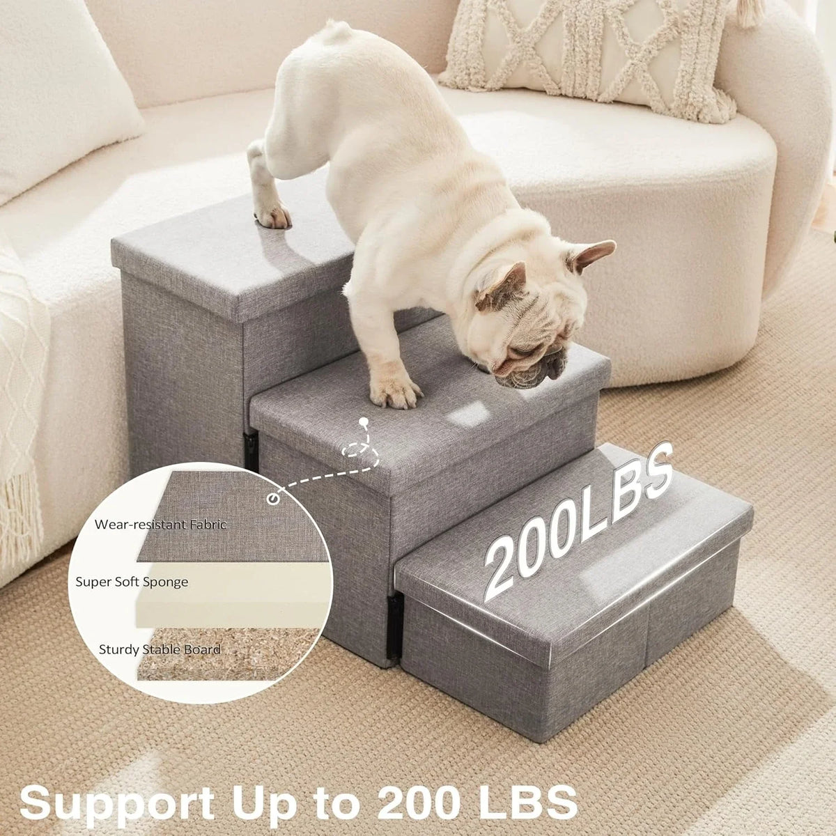 Dog Stairs for High Bed 18" H, Foldable Pet Stairs for Small Medium or Large Dogs Puppy with Storage for Bed or Cou