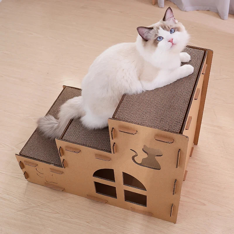 Pet Cat House Three Layer Stairs Multifunctional Nest Scratching Board Corrugated Paper Pad Pet Supplies Cat Accessories