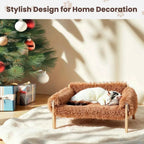 Raised Cat Sofa Bed with Wooden Legs – Plush Pet Couch for Cats and Small Dogs