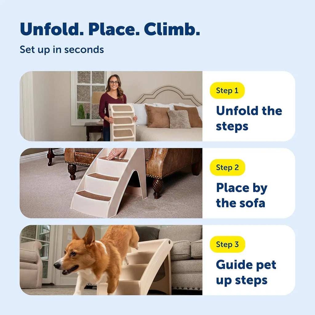 CozyUp foldable dog stairs portable pet steps for bed couch indoor outdoor use grey 25 inch