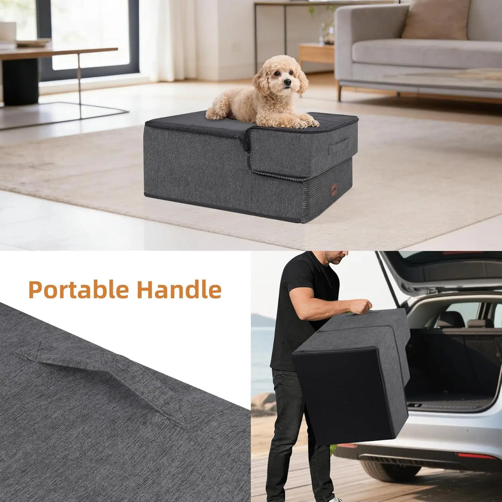 Dog Stairs for Small Dogs, 13.5' H, 3-Step Pet Steps for Bed Couch Sofa and Chair, Non-Slip Balanced Pet Ramp for Injured & Seni