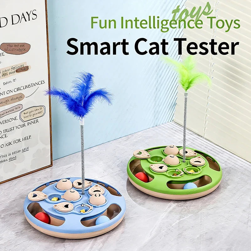 Smart Cat Puzzle Toy Slow Feeder Interactive Turntable Food Dispenser For Indoor Cats Anti-Boredom Pet Training Play Toy