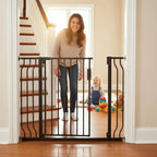 Baby Gate, 29.5"-46.4" Extra Wide, 30" High, Dog Gate for Stairs Doorways and House, Easy Step Walk Thru Auto Close Child Gate Pet Security Gate with Pressure Mount Kit and Wall Mount Kit, Black