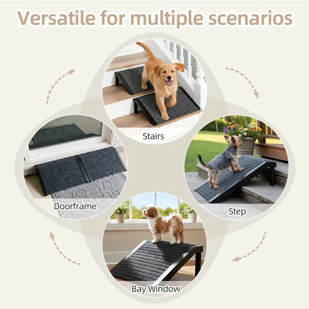 Dog Ramp for Stairs – Non-Slip Pet Steps with Locked-in Carpet & Iron Frame, Helps Senior Dogs & Small Breeds Climb Safely (2-Pa