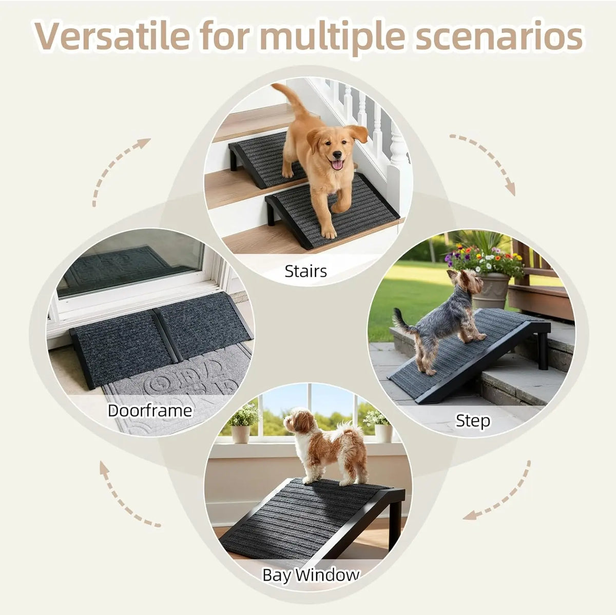 Dog Ramp for Stairs – Non-Slip Pet Steps with Locked-in Carpet & Iron Frame, Helps Senior Dogs & Small Breeds Climb Safely (2-Pa