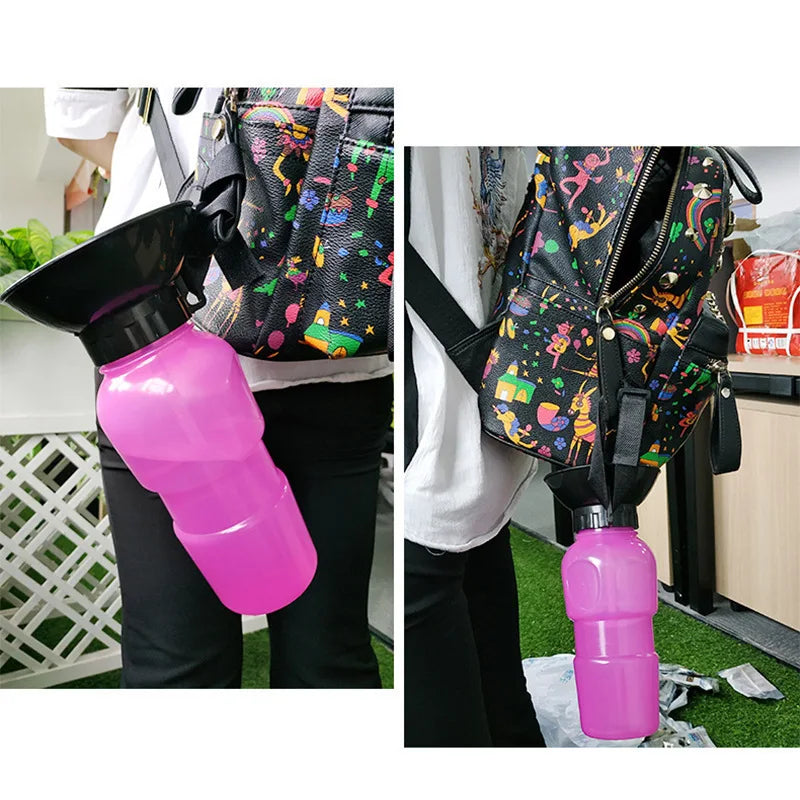 500ml Outdoor Portable Pet Water Bottle – Leakproof Dog & Cat Travel Cup with Drinking Bowl Feeder