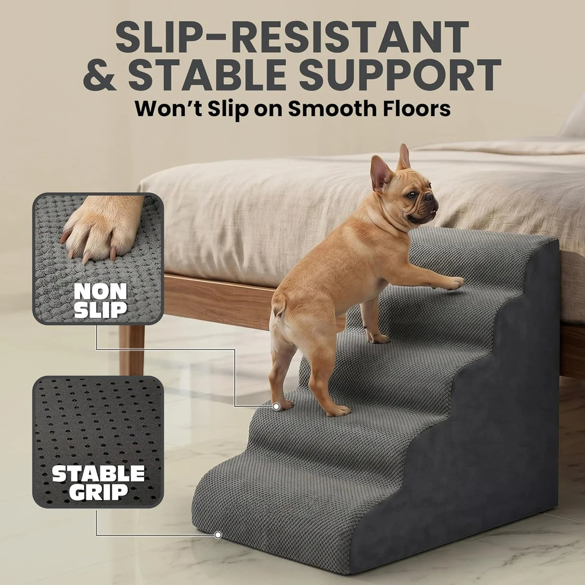 Dog Stairs for High Beds Up to 30", Extra-Tall 5-Step Dog Steps for Bed, 24.5" Tall Foam Pet Stairs for Small & Medium Dogs, Gen