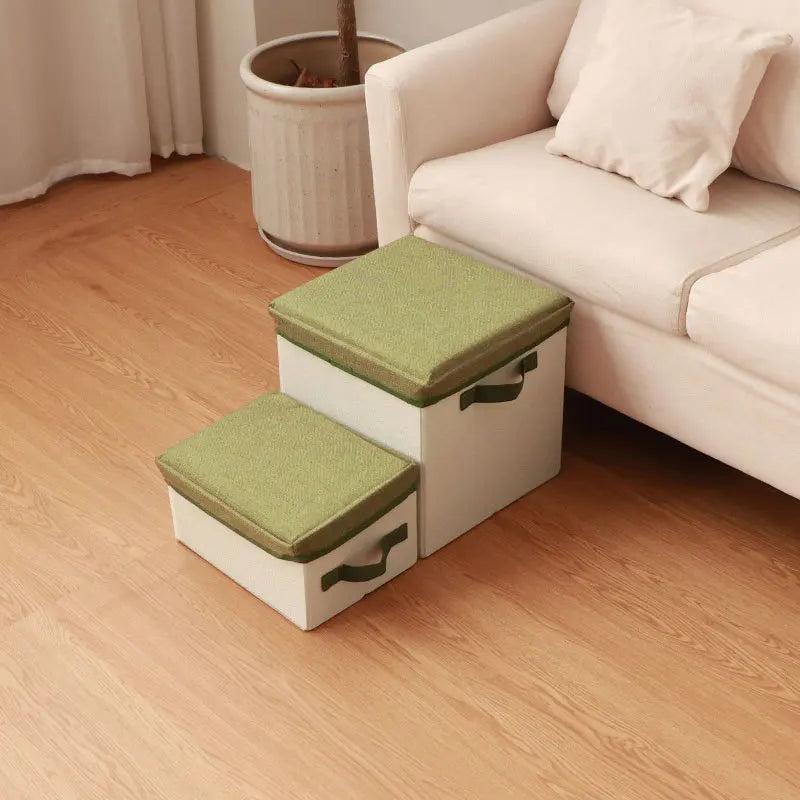 3-Tier Foldable Pet Stairs with Storage Boxes Ladder Dogs Pets Puppy Stairs Multifunctional Pet Ramp for Bed & Sofa Dog Supplies