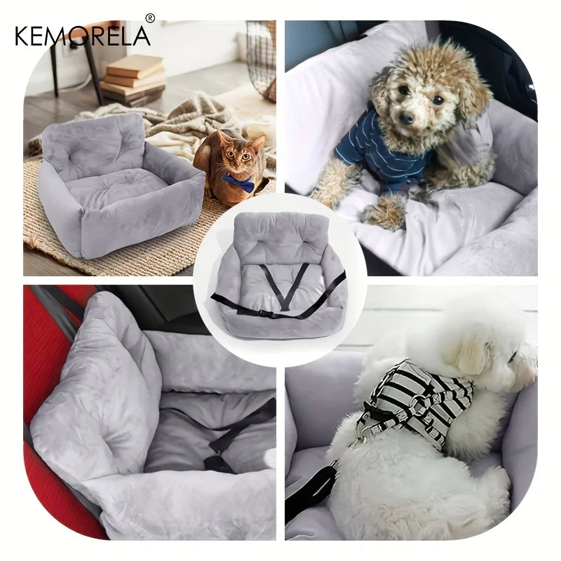 KEMORELA Car Seat for Cats & Small Dogs Winter Soft Gray Ergonomic Pet Carrier with Adjustable Straps Durable Polyester Material