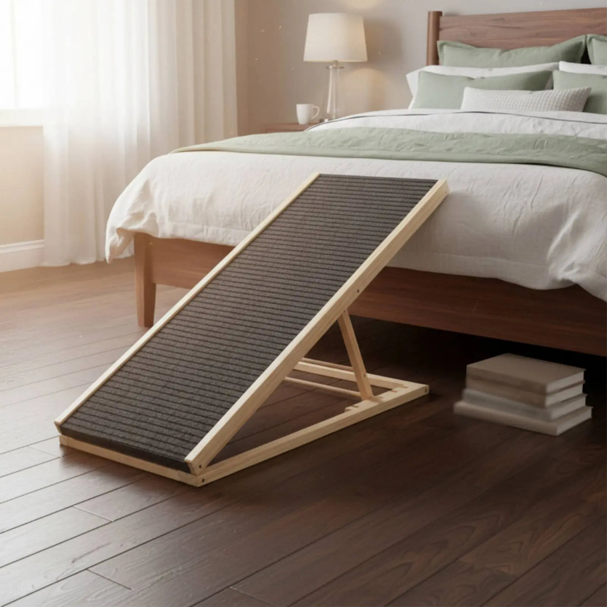 Adjustable Wooden Pet Ramp Space-Saving Foldable Dog Stairs Foldable Dog Ramp Strong Load-Bearing Wooden Pet Ladder for Bed